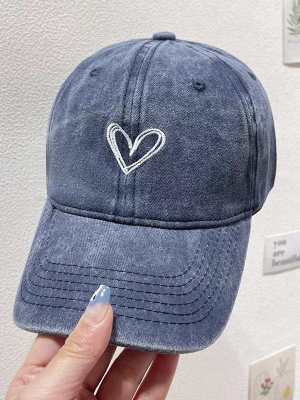 Washed Heart Embroidered Baseball Cap Dark Blue One Size