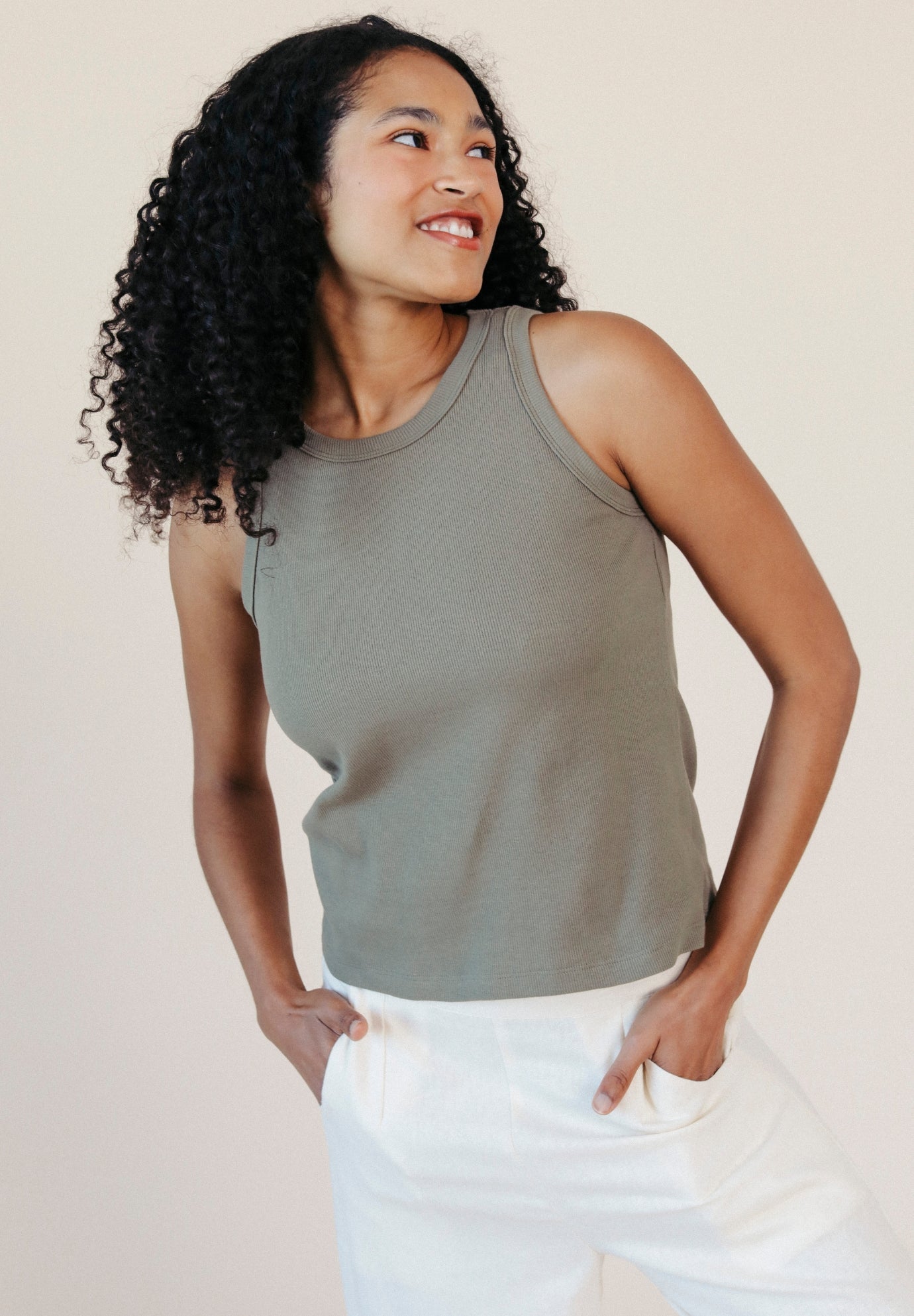 Charlie Ribbed Organic Cotton Tank - Sage