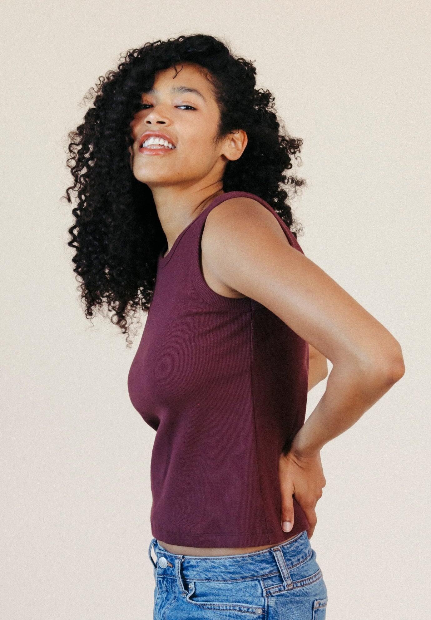 Charlie Ribbed Organic Cotton Tank - Port