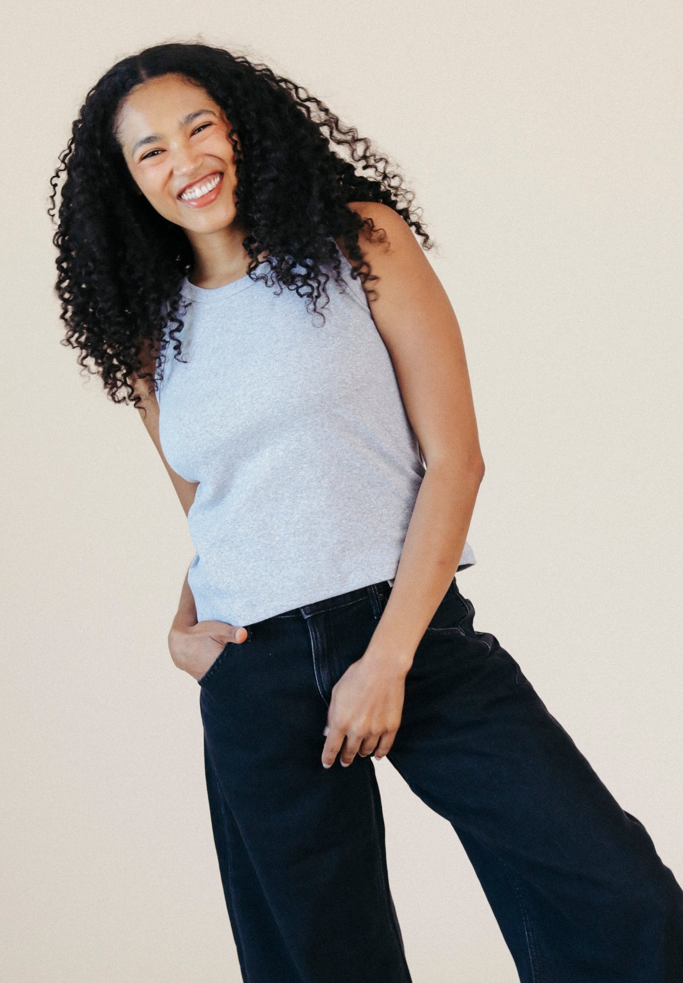 Charlie Ribbed Organic Cotton Tank - Heather Gray