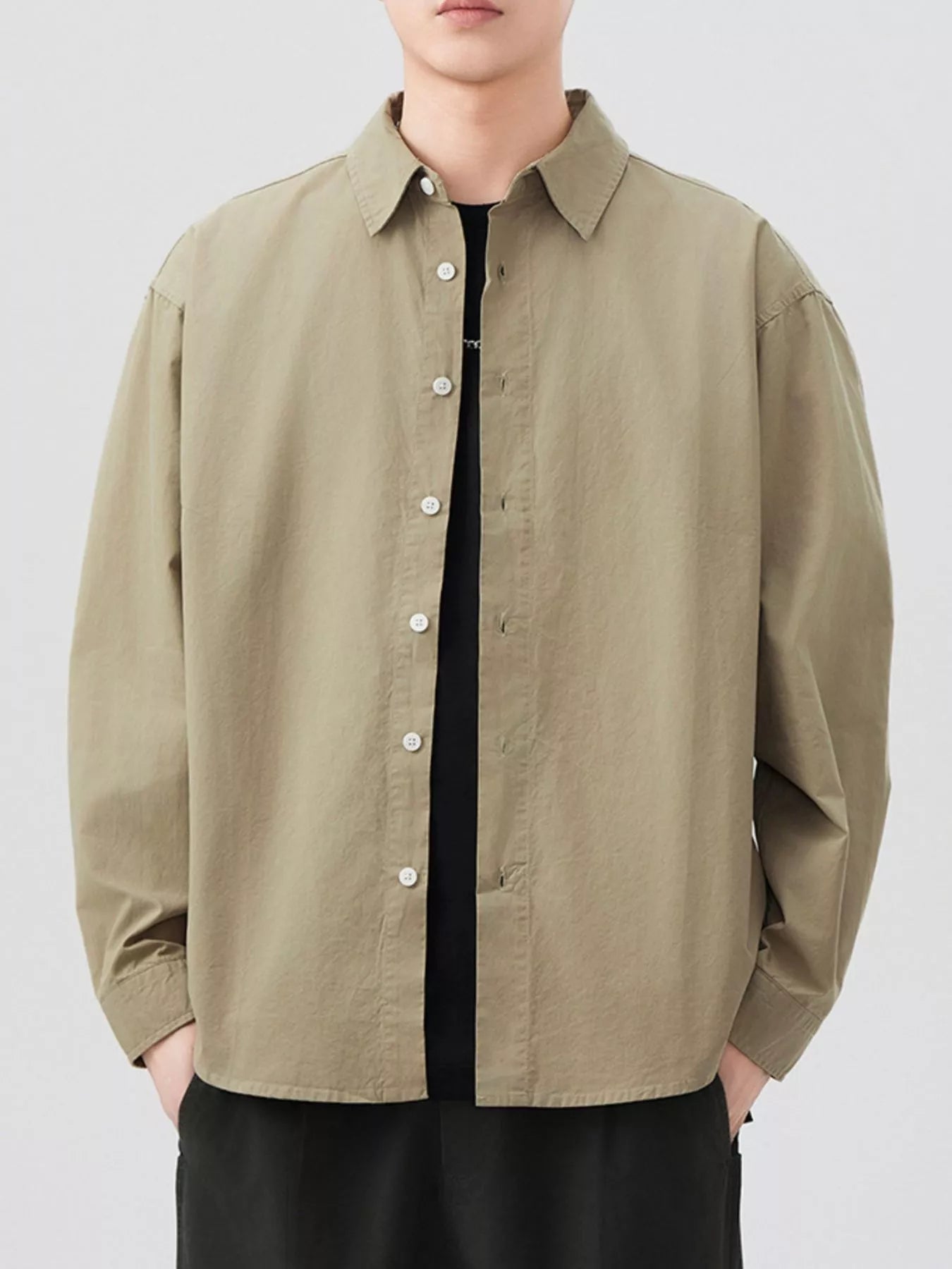 Men's Plus Size Button Up Long Sleeve Shirt Khaki
