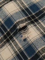 Men's Plaid Long Sleeve Shirt with Raw Hem