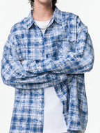 Men's Plus Size Plaid Button Up Long Sleeve Shirt Blue