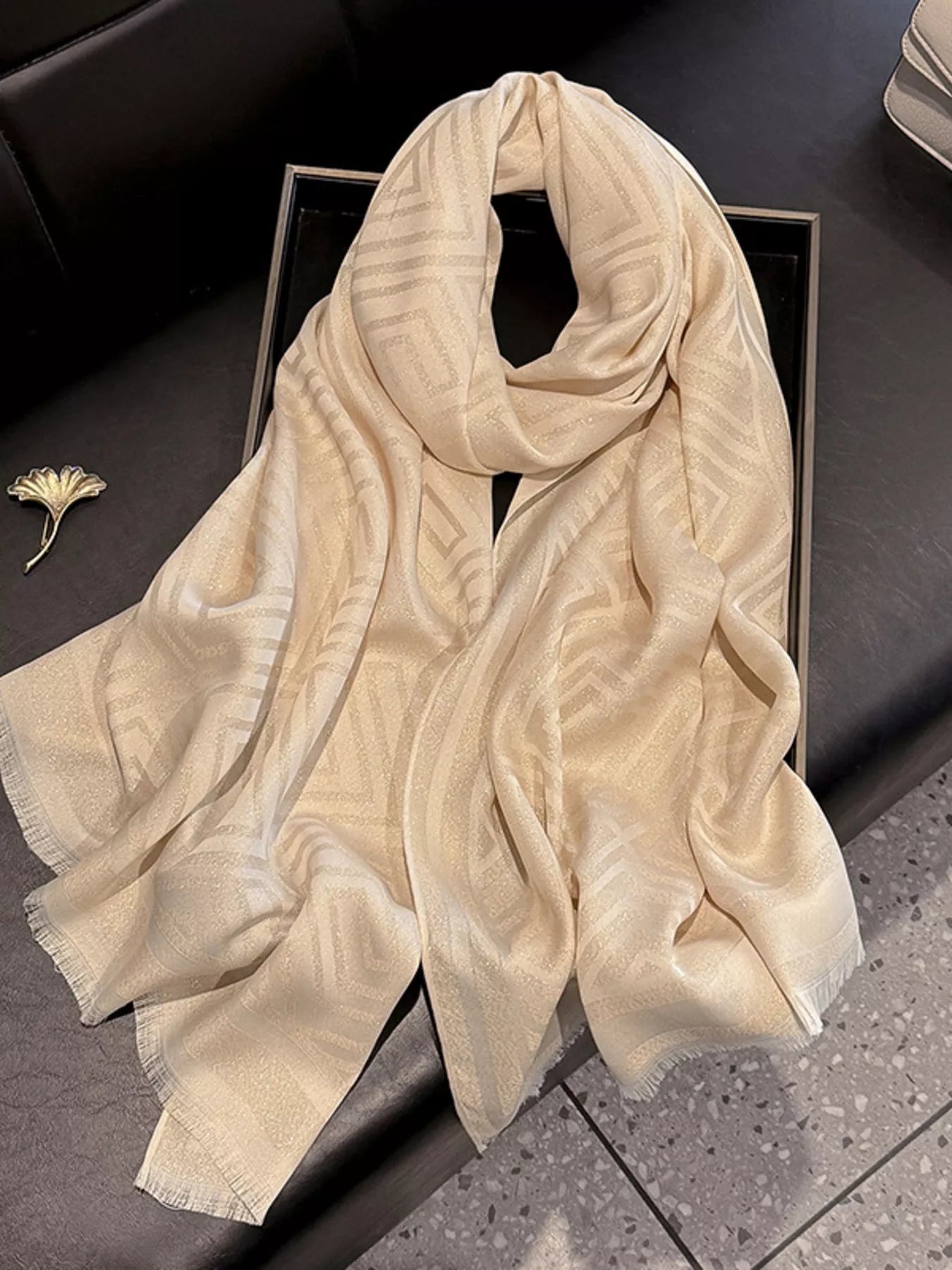 Raw Hem Lightweight Scarf Beige One Size