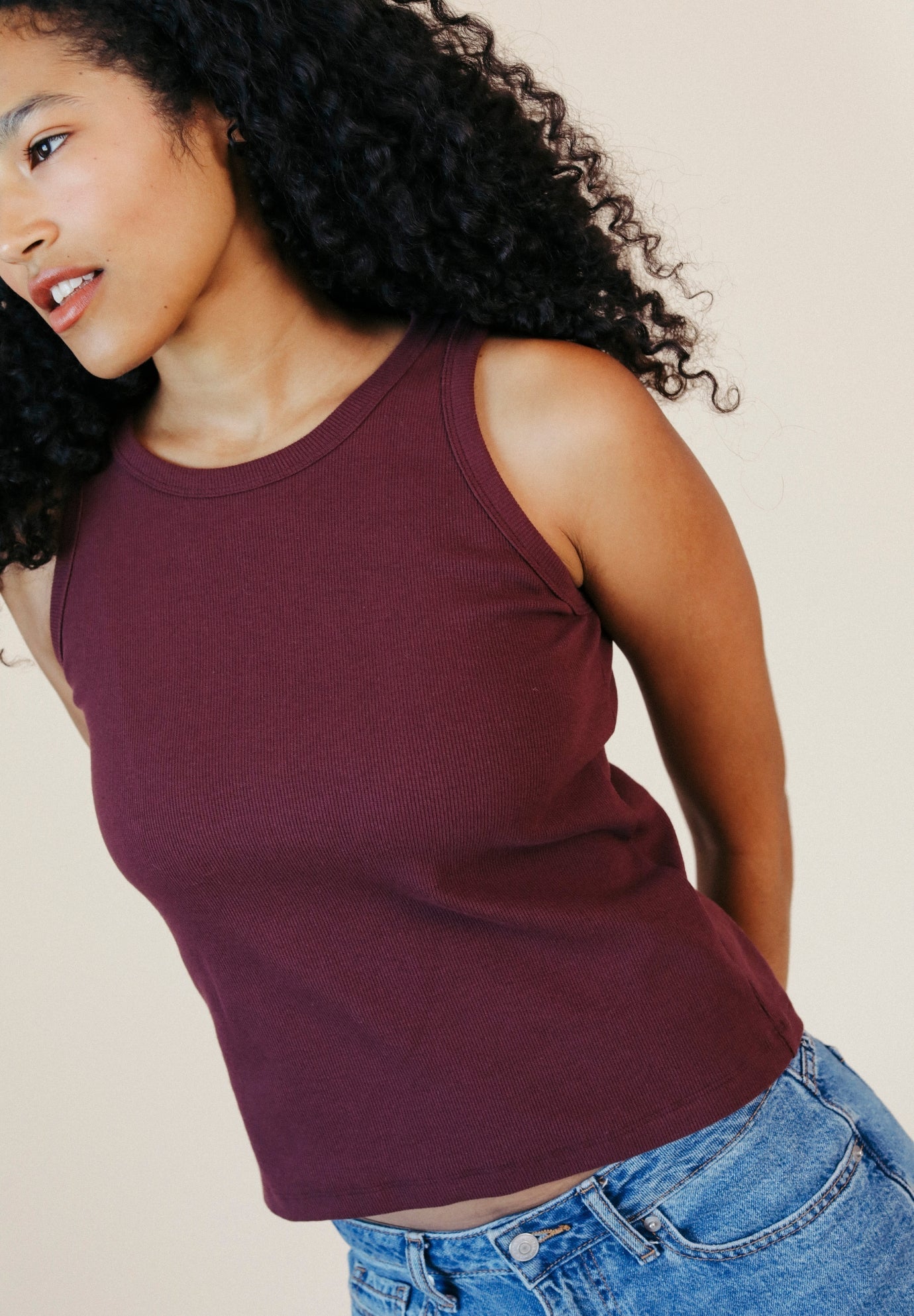 Charlie Ribbed Organic Cotton Tank - Port