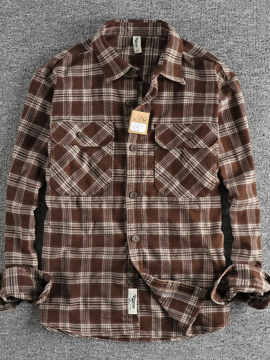 Men's Plus Size Plaid Button Down Shirt Coffee Grid