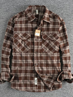 Men's Plus Size Plaid Button Down Shirt Coffee Grid