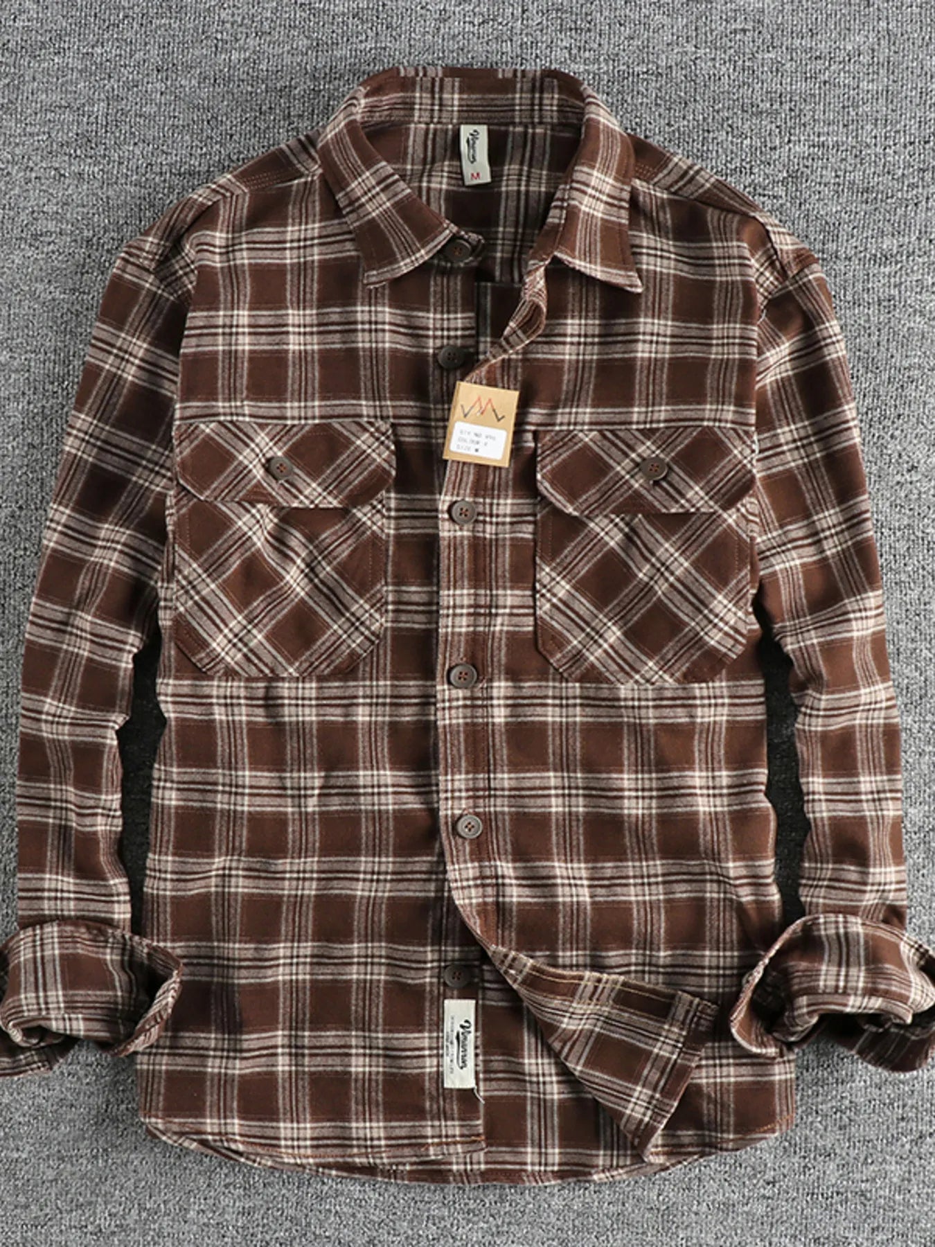 Men's Plus Size Plaid Button Down Shirt Coffee Grid