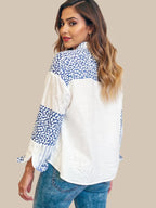 Striped Patchwork Button Down Shirt with Leopard Print Details