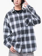 Men's Oversized Plaid Button Up Shirt Blue