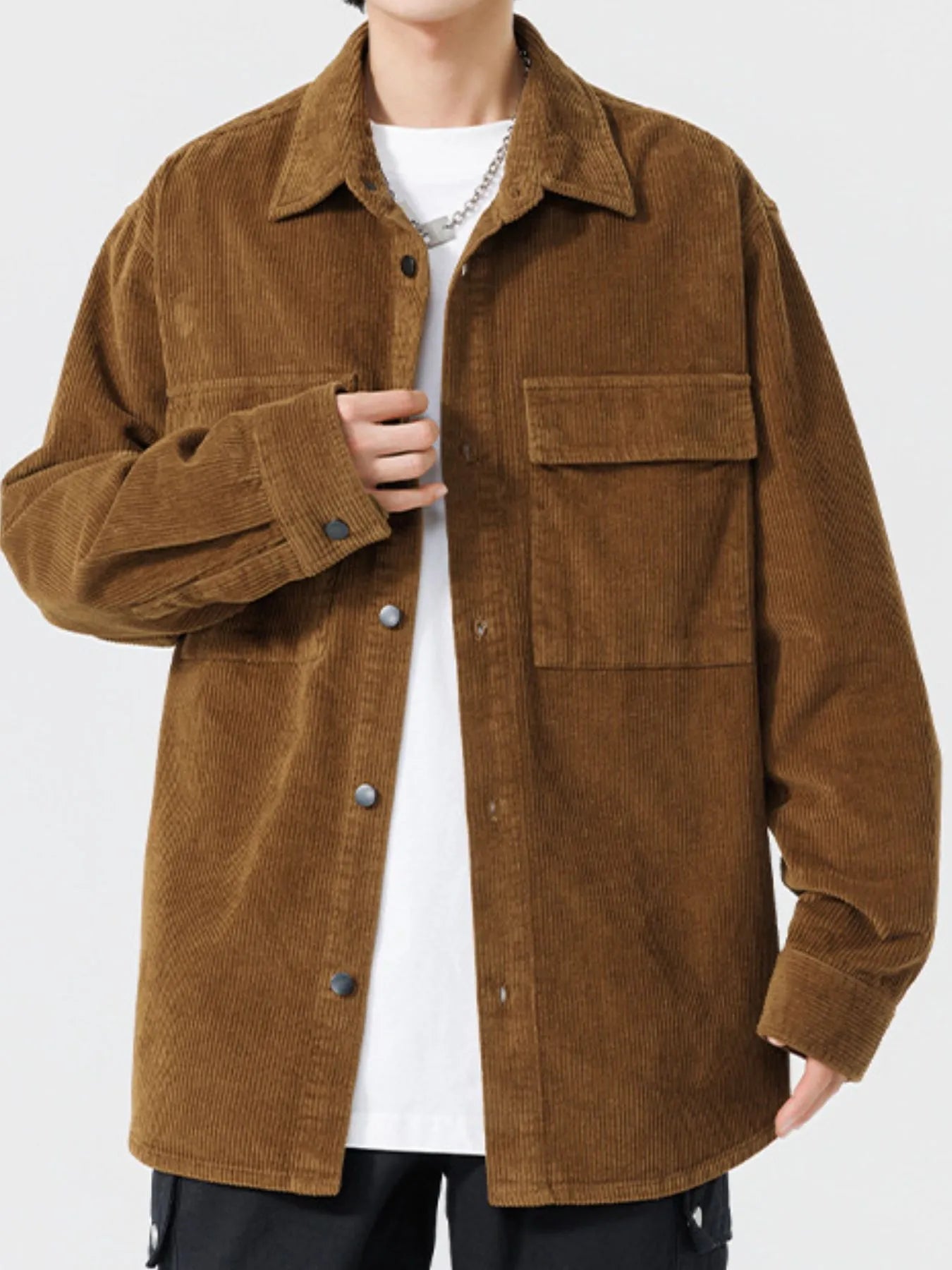 Men's Plus Size Oversized Button Up Corduroy Shirt