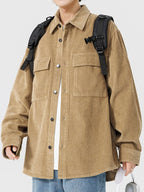Men's Plus Size Oversized Button Up Corduroy Shirt Khaki