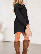 Chest Pocket Raw Hem Denim Loose Shirt Dress