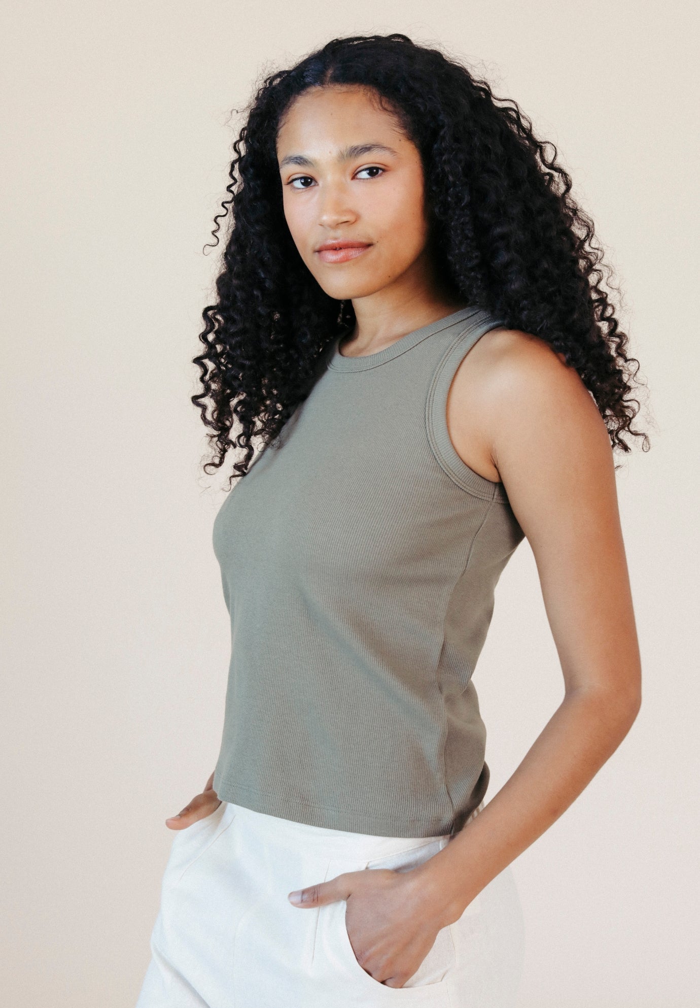 Charlie Ribbed Organic Cotton Tank - Sage