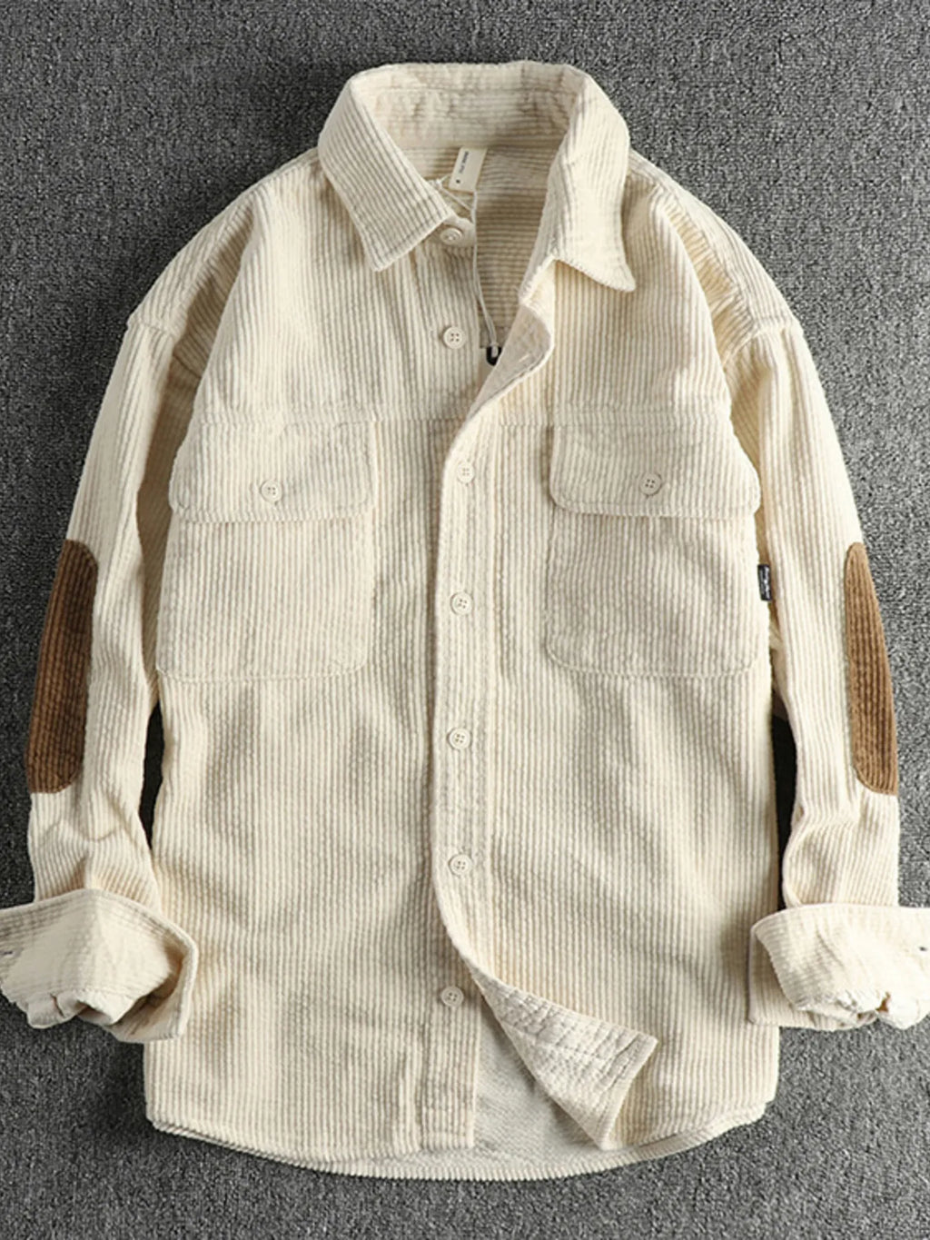 Men's Plus Size Button Up Corduroy Shirt Light Beige