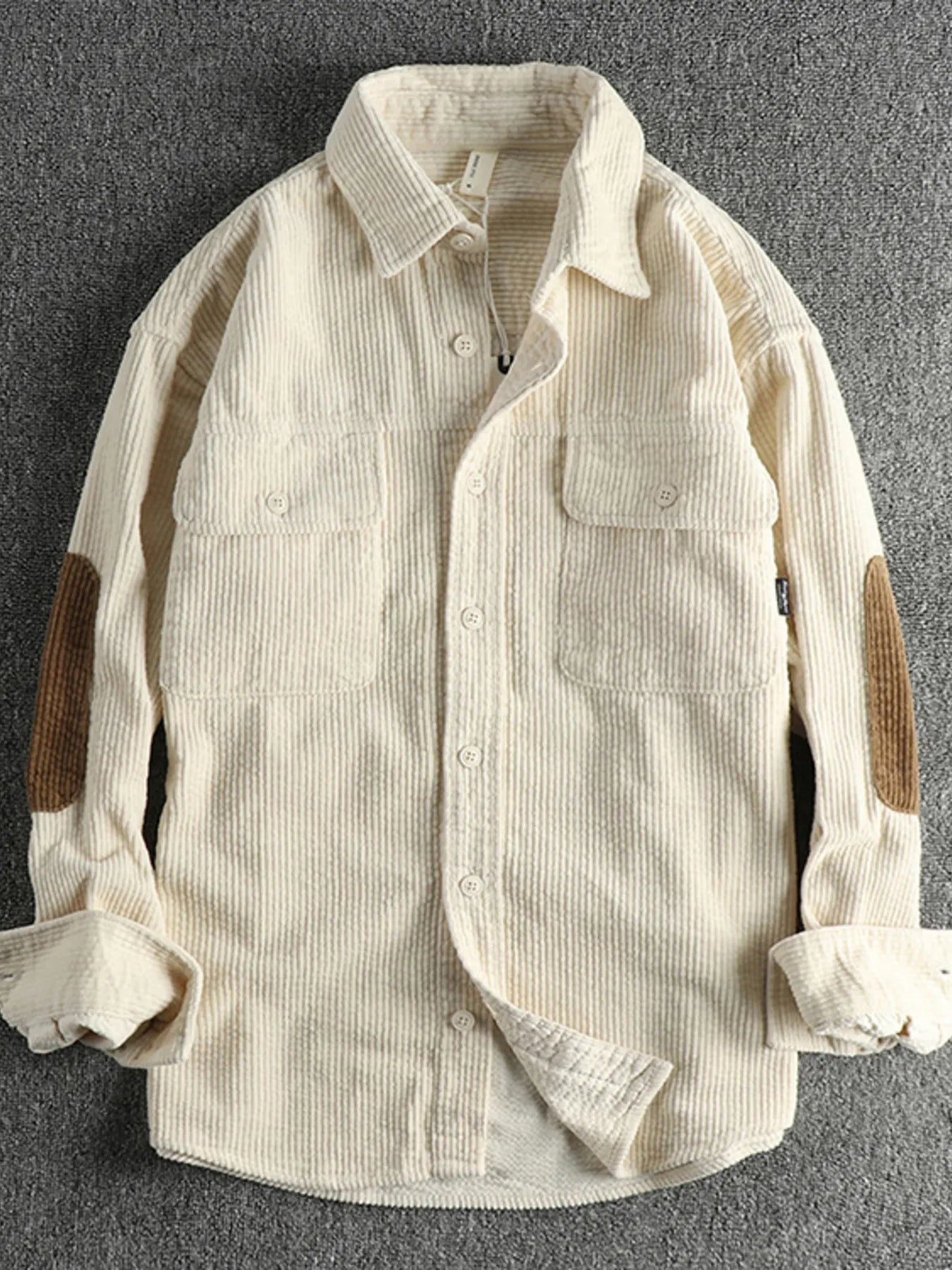 Men's Plus Size Button Up Corduroy Shirt Light Beige