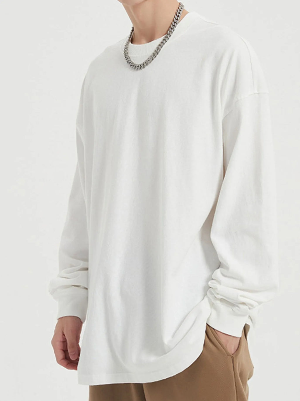 Men's Long Sleeve Oversized T-Shirt White
