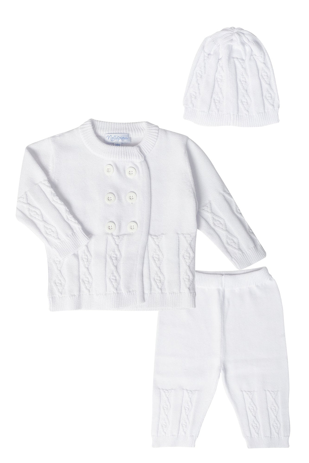 Button Cable Knit Set White