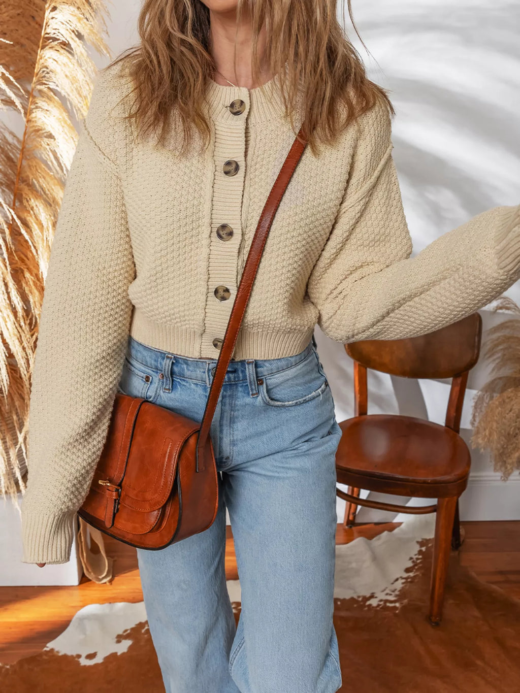 Button Front Cropped Cardigan