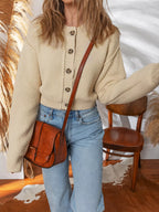 Button Front Cropped Cardigan