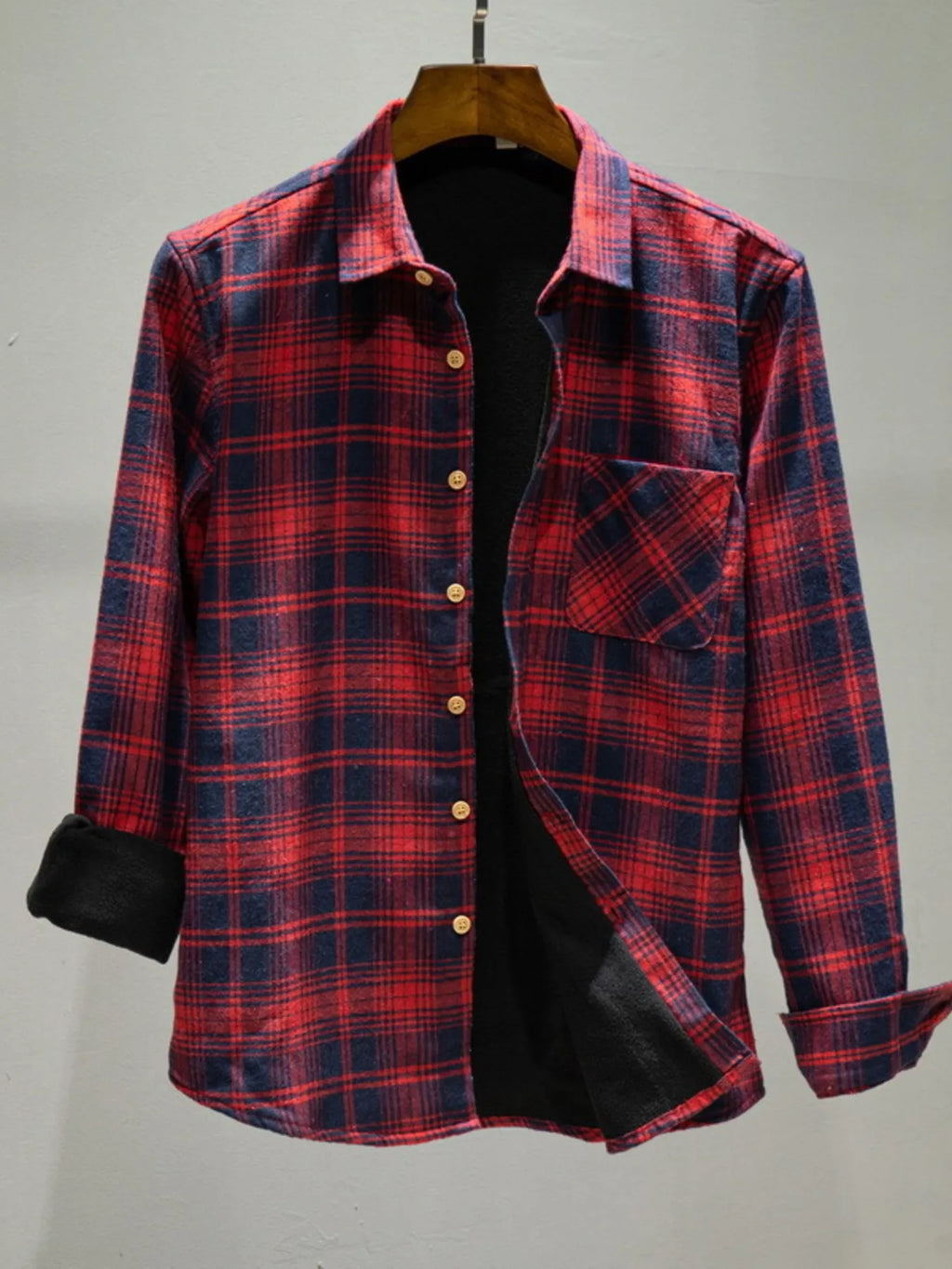 Men's Plus Size Plaid Button Up Long Sleeve Shirt Red