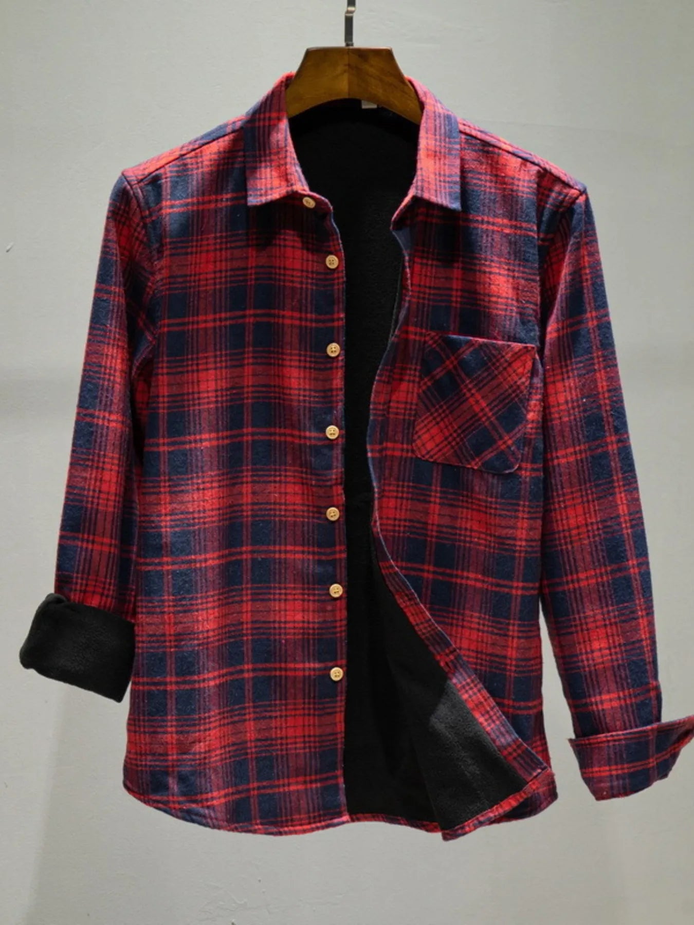 Men's Plus Size Plaid Button Up Long Sleeve Shirt Red