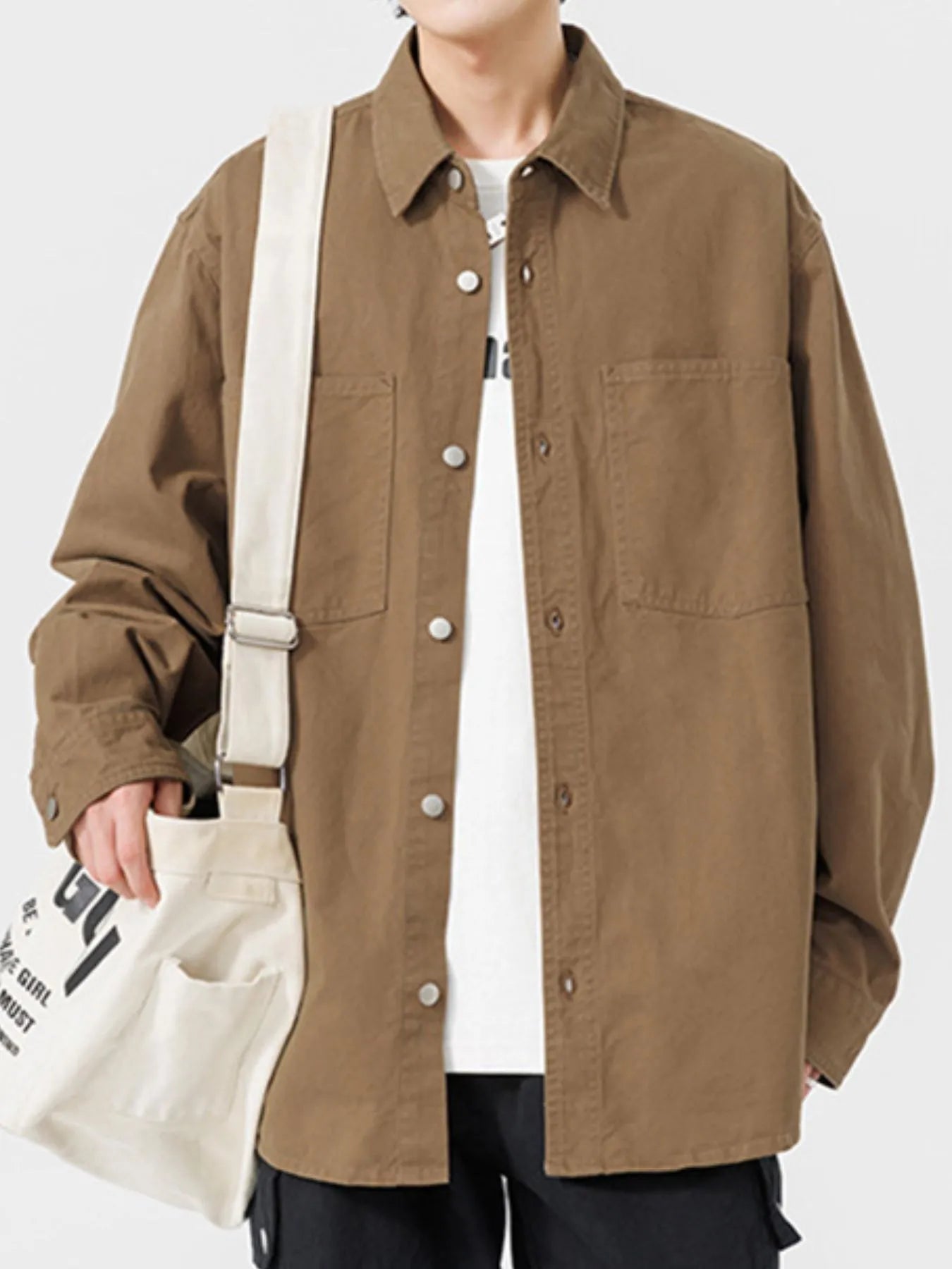 Men's Button Up Long Sleeve Shirt Coffee