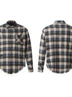 Men's Plaid Long Sleeve Shirt with Raw Hem