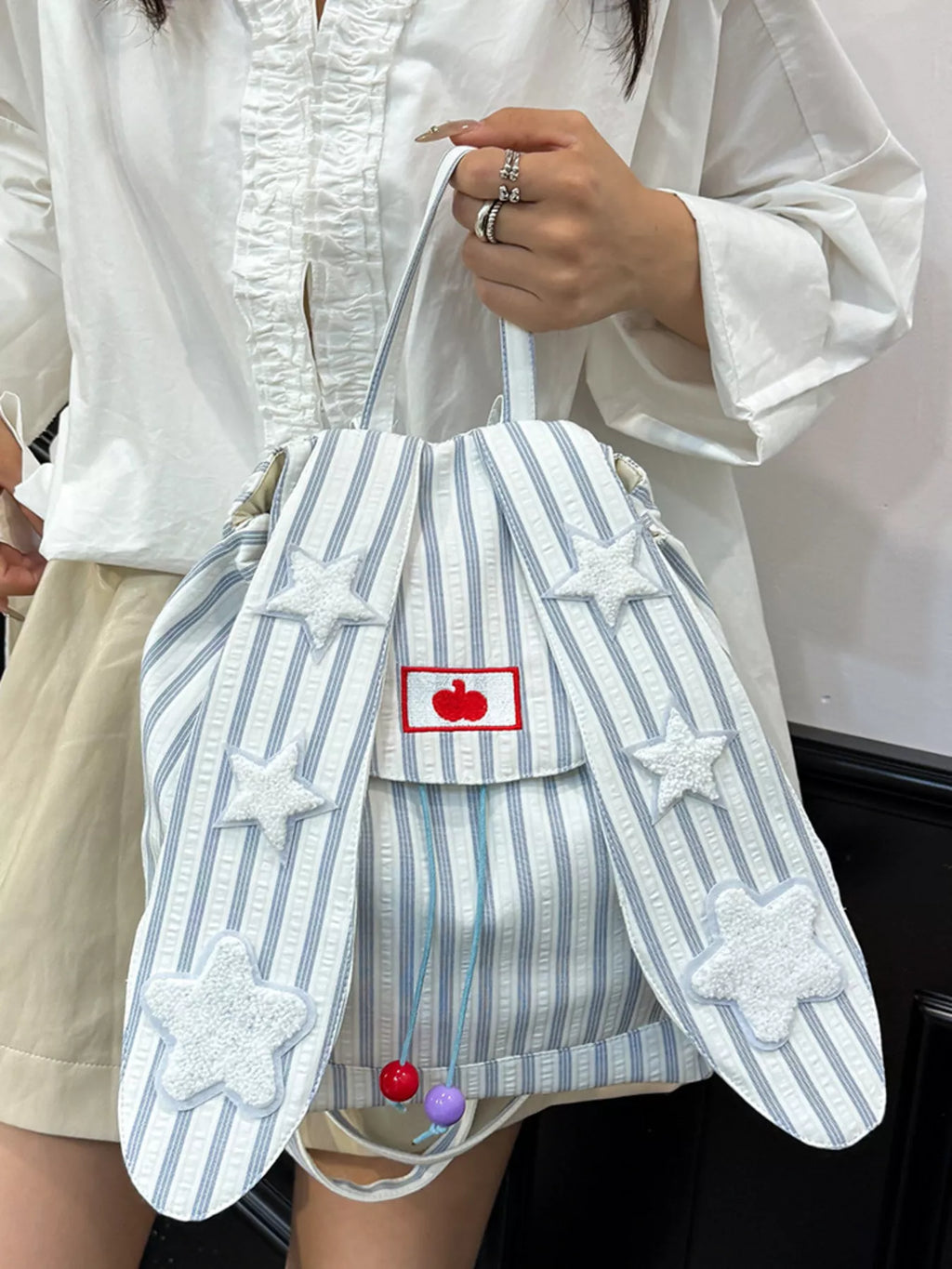 Striped Star Bunny Ear Backpack Bag