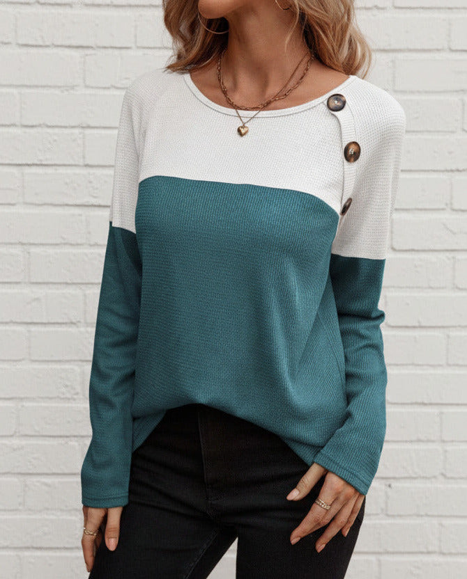 Contrast Round Neck Long Sleeve T-Shirt