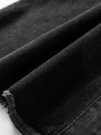 Chest Pocket Raw Hem Denim Loose Shirt Dress