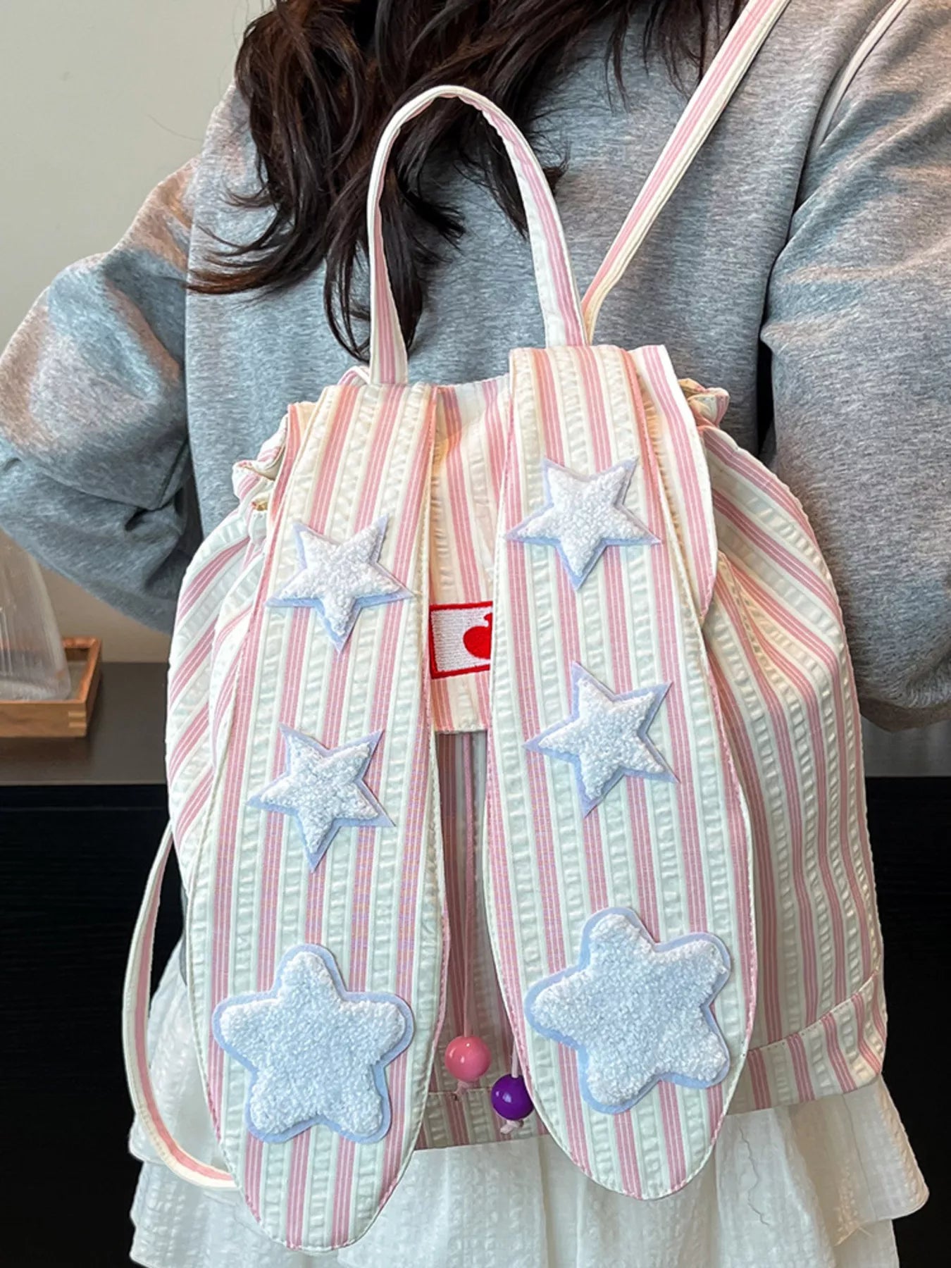 Striped Star Bunny Ear Backpack Bag