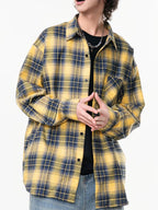Men's Oversized Plaid Button Up Shirt Yellow