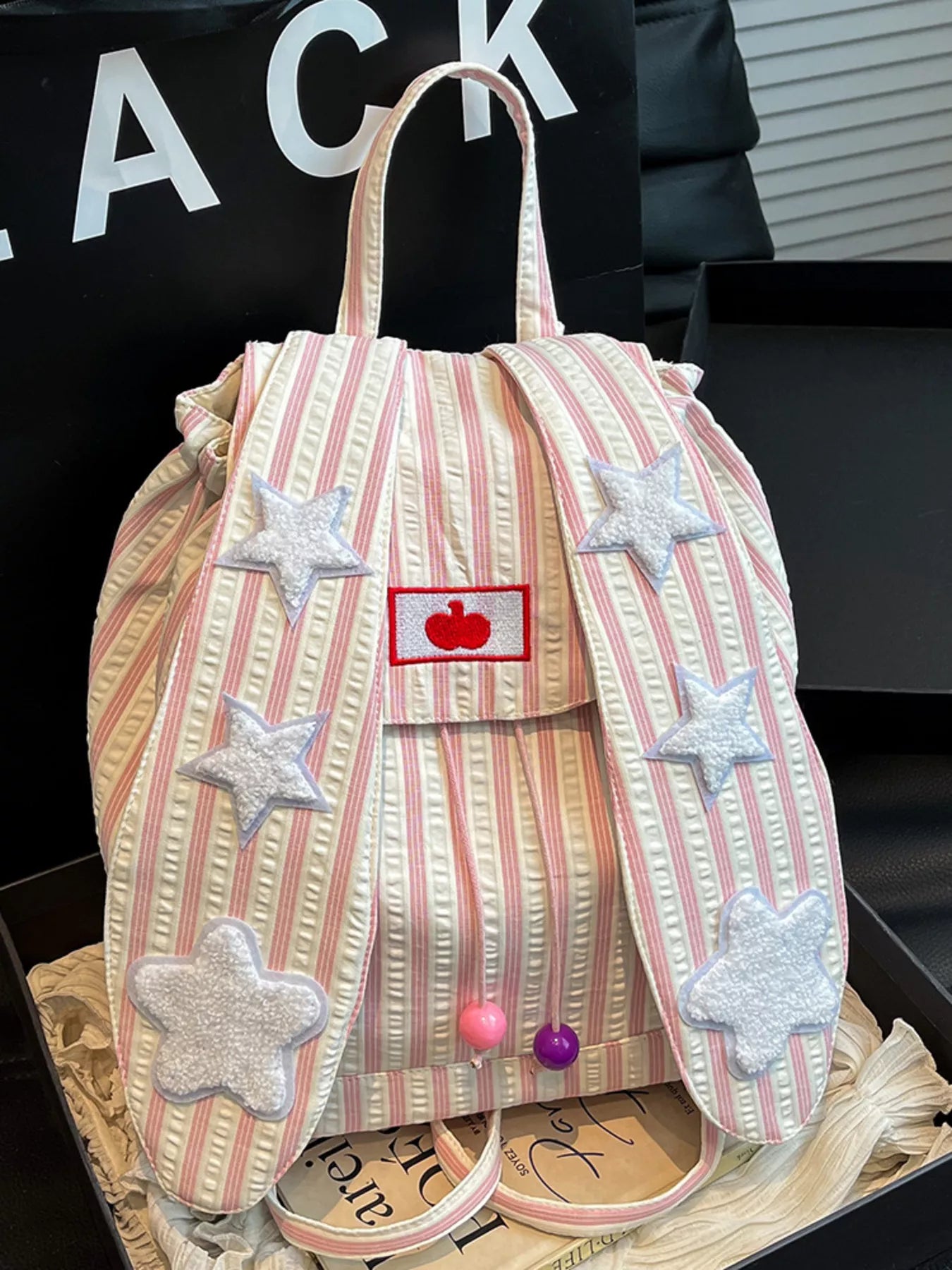 Striped Star Bunny Ear Backpack Bag