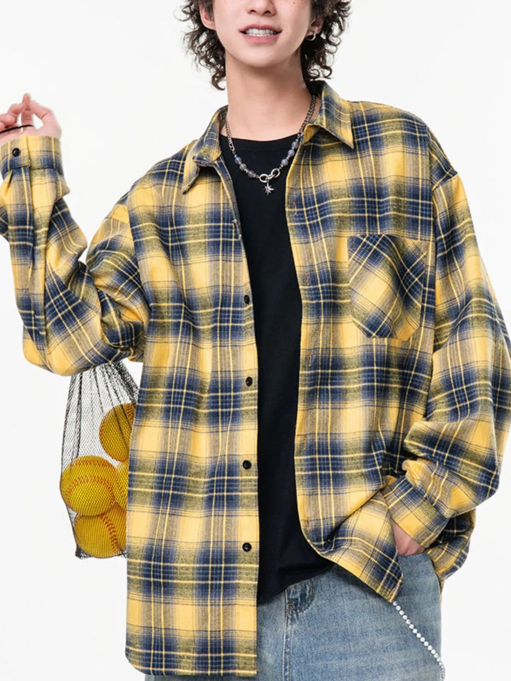 Men's Oversized Plaid Button Up Shirt