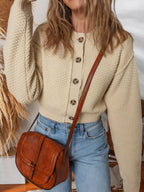 Button Front Cropped Cardigan