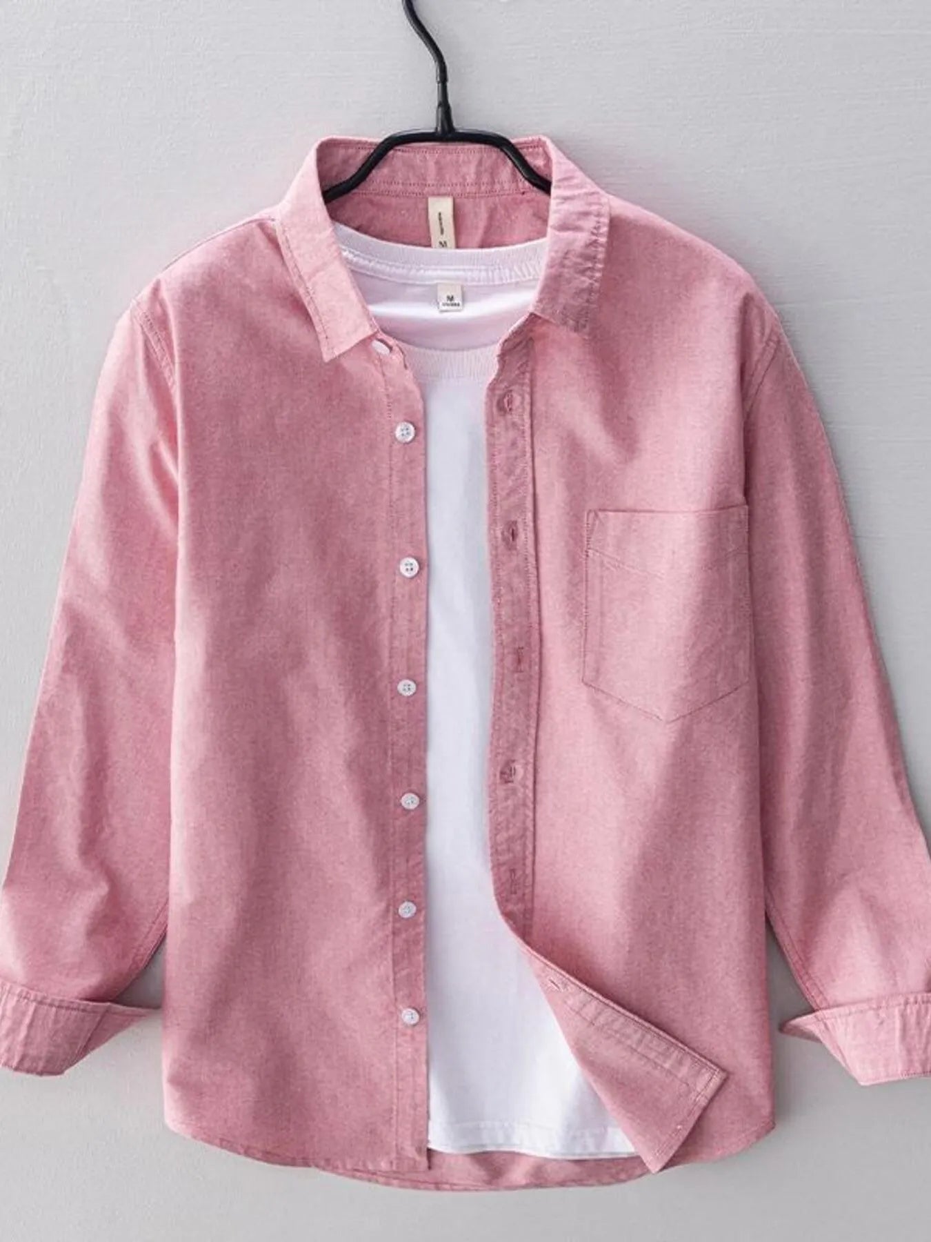 Men's Plus Size Long Sleeve Button Up Shirt Pink