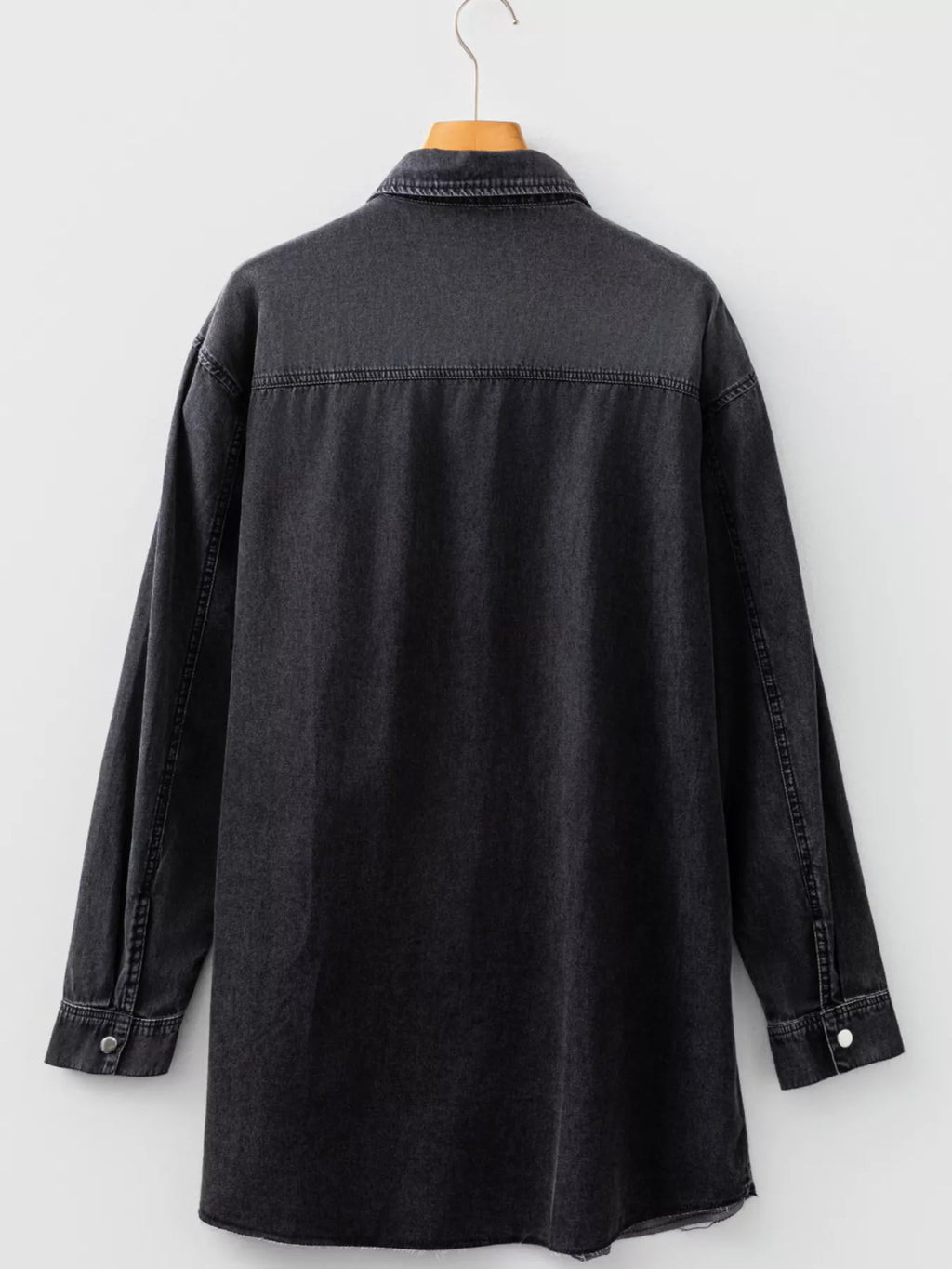 Chest Pocket Raw Hem Denim Loose Shirt Dress