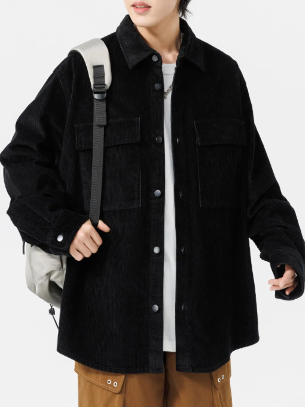 Men's Plus Size Oversized Button Up Corduroy Shirt