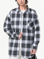 Men's Oversized Plaid Button Up Shirt Black