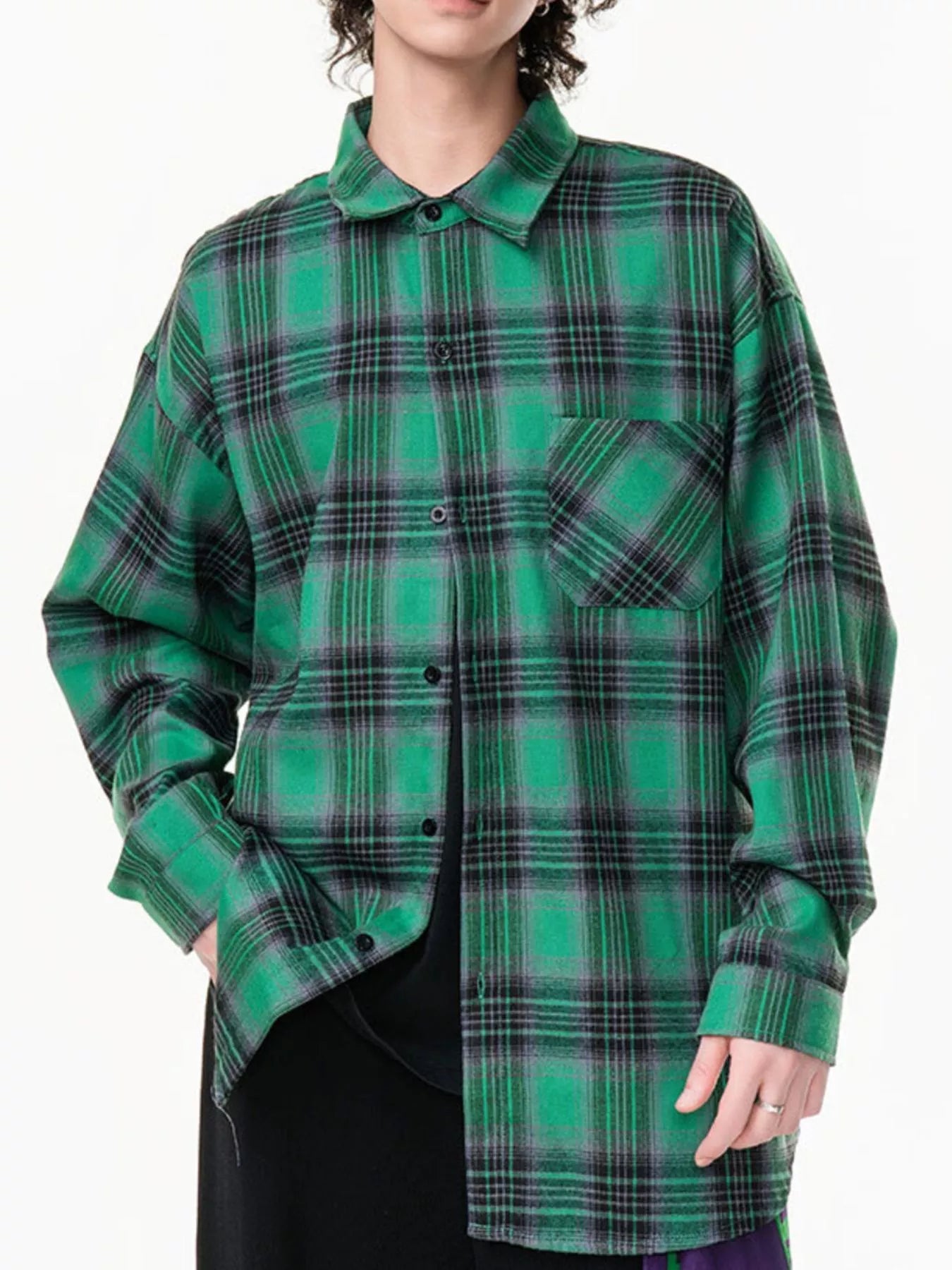Men's Oversized Plaid Button Up Shirt Green