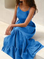 Tiered Maxi Cami Dress with Ruffled Hem Dark Blue