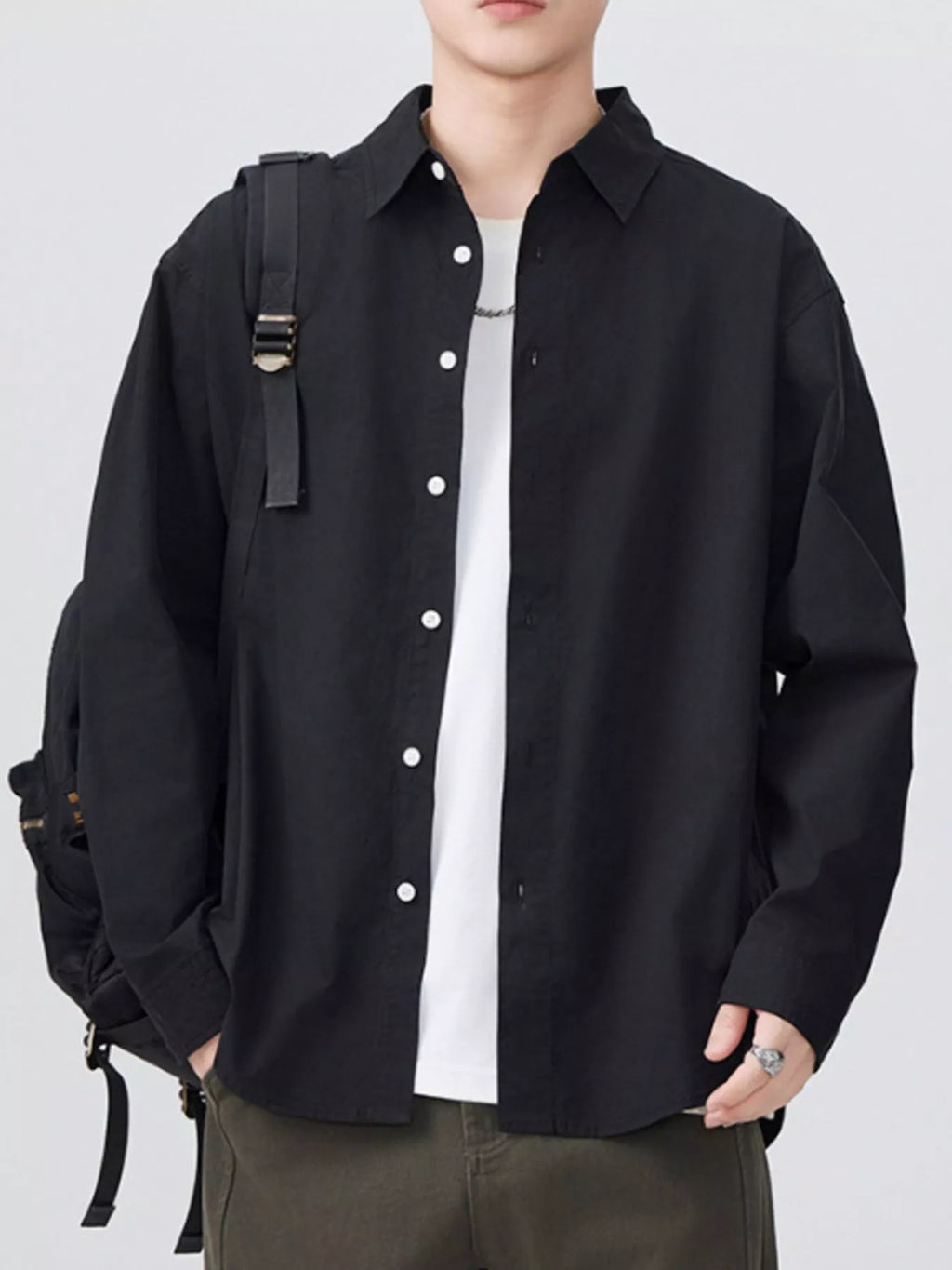 Men's Plus Size Button Up Long Sleeve Shirt Black