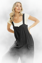 BiBi Gauze Buttoned Up Overall Jumpsuit with Pockets