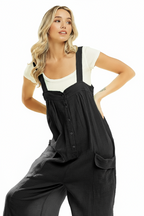 BiBi Gauze Buttoned Up Overall Jumpsuit with Pockets