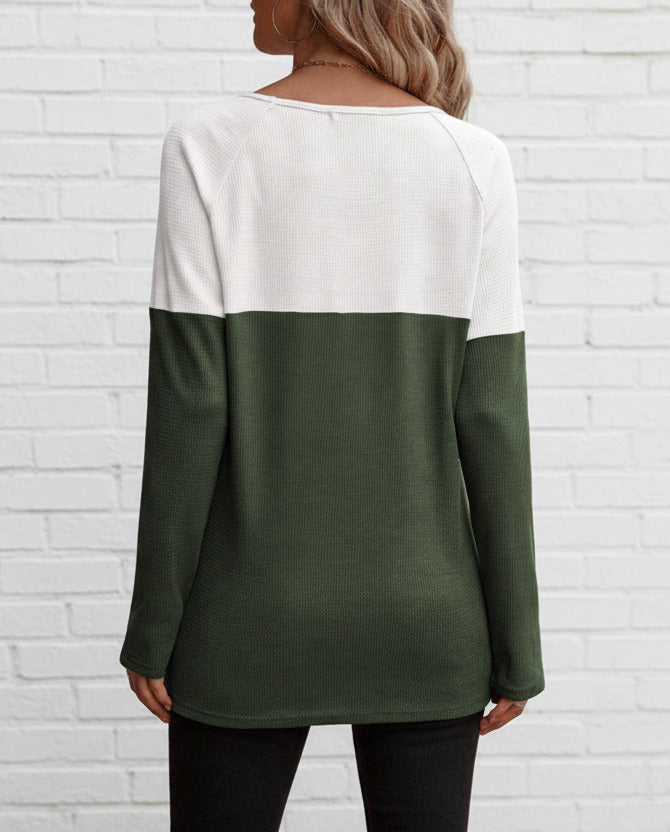 Contrast Round Neck Long Sleeve T-Shirt