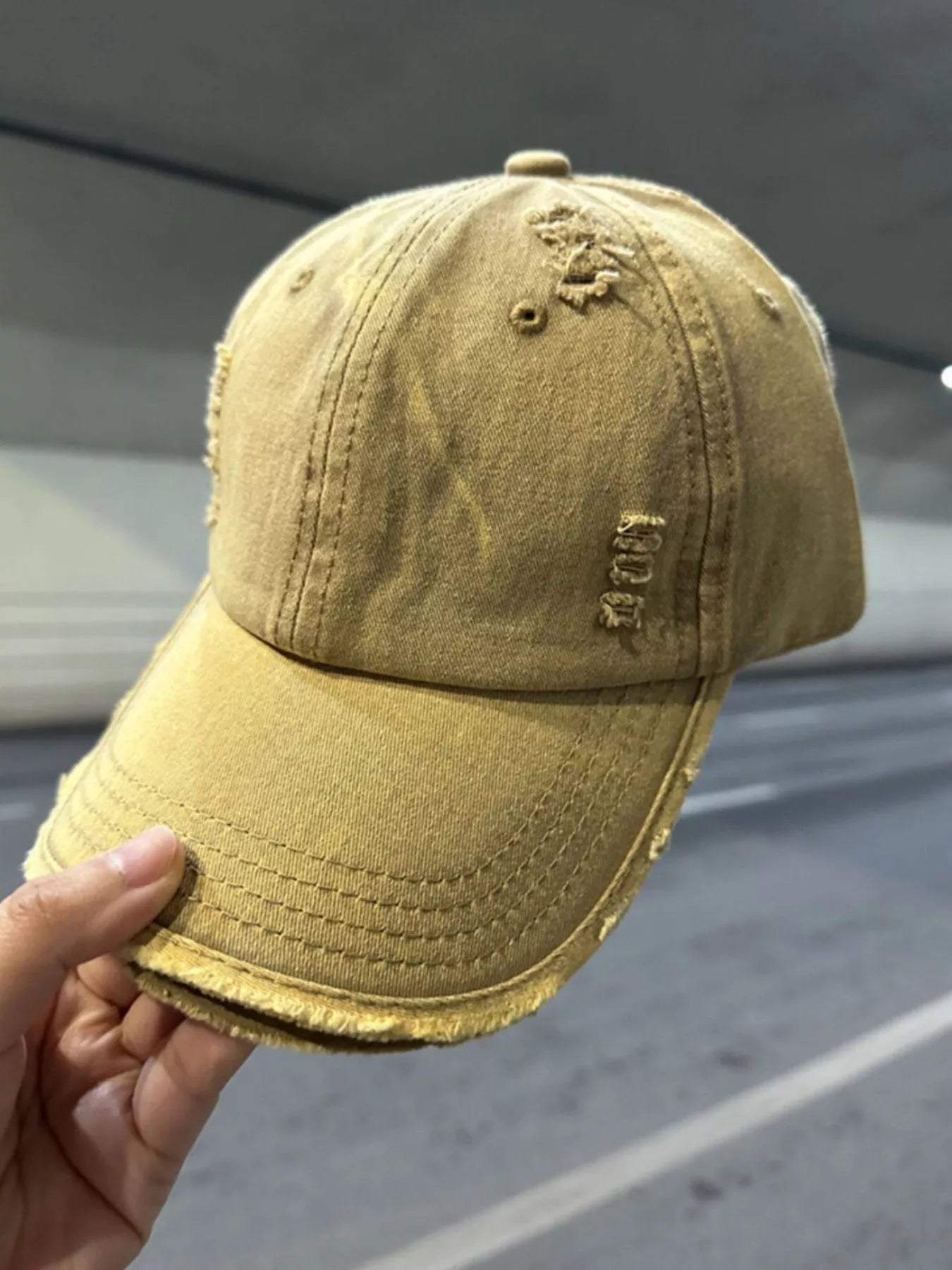 Distressed Solid Color Baseball Cap Yellow One Size