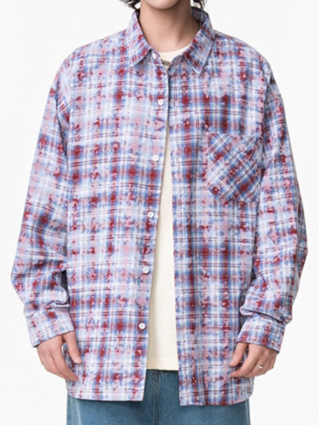 Men's Plus Size Plaid Button Up Long Sleeve Shirt Red