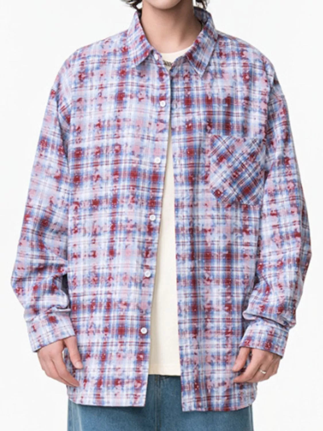 Men's Plus Size Plaid Button Up Long Sleeve Shirt Red