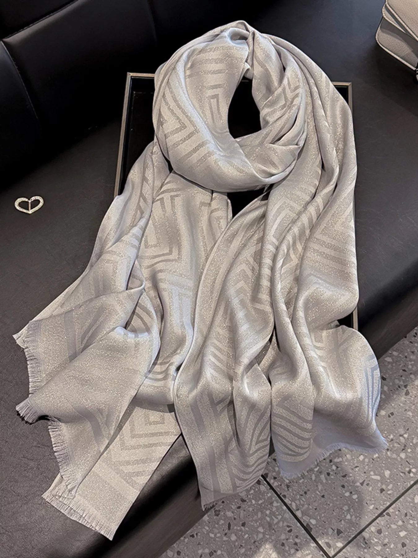 Raw Hem Lightweight Scarf Gray One Size